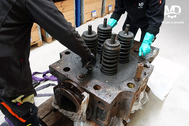 MAN 48/60B cylinder heads for reconditioning. Each unit is carefully received, identified, and checked — including verification of ID numbers, IMO numbers, Cast number and other important information — before entering our reconditioning process. 
Engine spares MAN 48/60
Engine spares MAN 51/60
Engine spares MAN 58/64
Engine spares Pielstick PC2.2
Engine spares Pielstick PC2.5
Engine spares Pielstick PC2.6