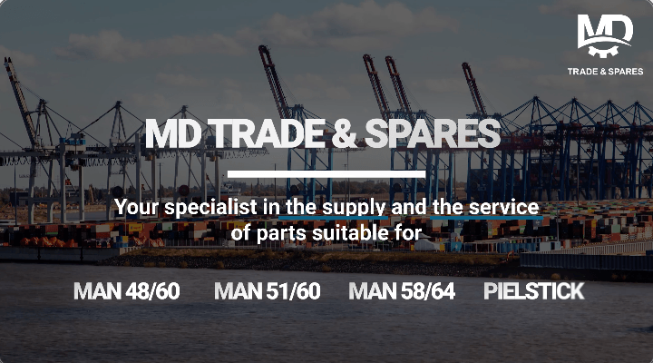 SMM Hamburg on 1 - 4 September 2026. Get in touch to arrange a meeting with our team. 
MD Trade & Spares. your specialist in the service and the supply of parts suitable or MAN 48/60, MAN 51/60, MAN 58/64, and pielstick engine